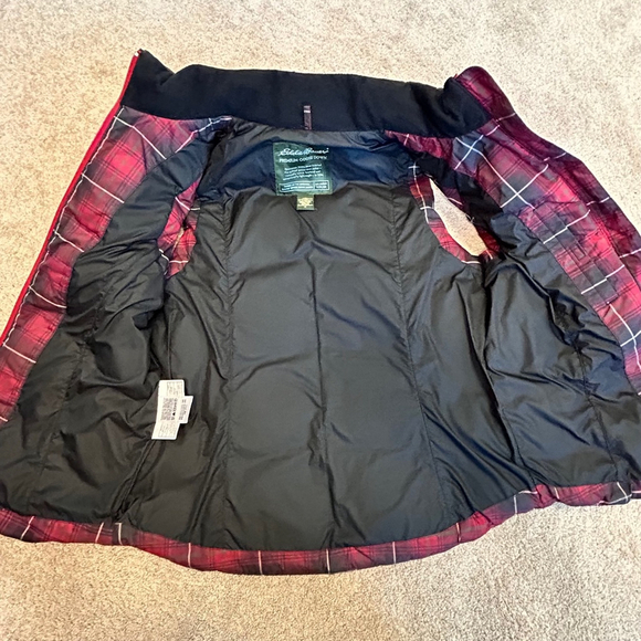 EDDIE BAUER Red Plaid Check Tartan quilted goose Down Puffer Vest Jacket EUC - Picture 7 of 13